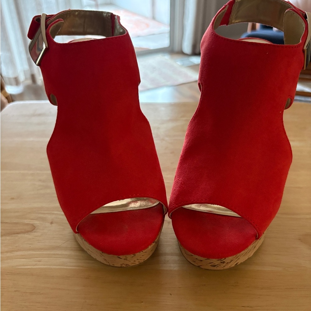 Carlos Santana Bold Orange Wedge Sandals